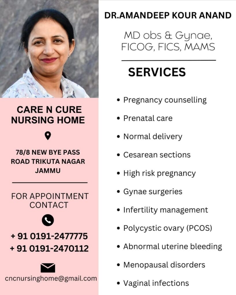 Dr. Amandeep kaur CNC Hopsital Jammu, CarenCureNusringHome in Jammu, MD OBS & Gynae, FICOG, FICS, MAMS Doctos In Jammu, Specialist Doctors in Jammu Hospital