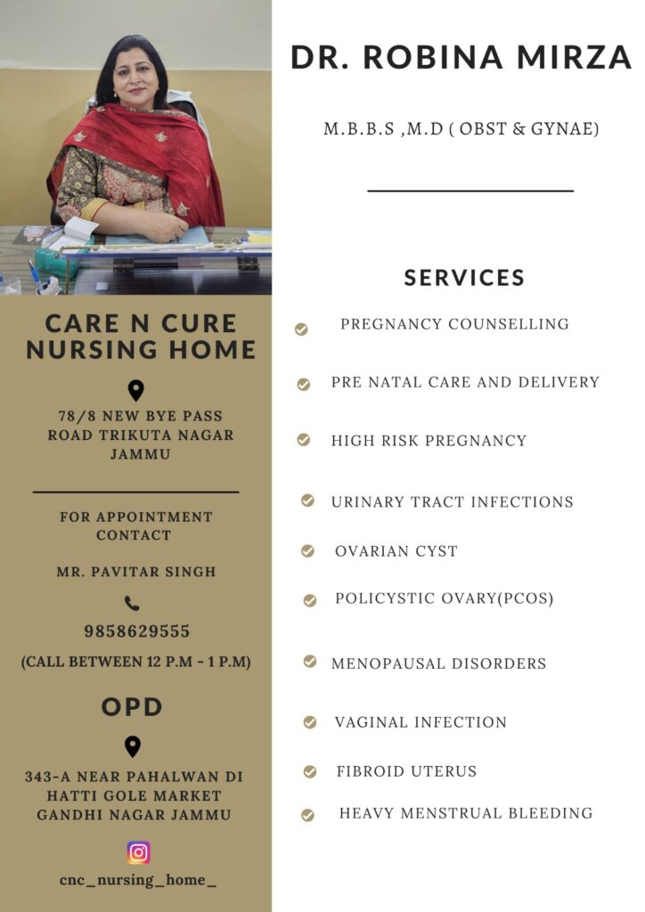 Dr. Rubeena Mirza CNC Hopsital Jammu, CarenCureNusringHome in Jammu, MBBS. M.D (OBST & GYNAE) Doctos In Jammu, Specialist Doctors in Jammu Hospital