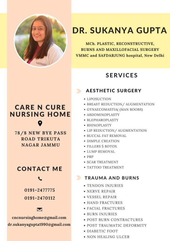 Dr. Sukanya Gupta CNC Hopsital Jammu, CarenCureNusringHome in Jammu, MCH.Plastic Reconstructive Doctos In Jammu, Specialist Doctors in Jammu Hospital